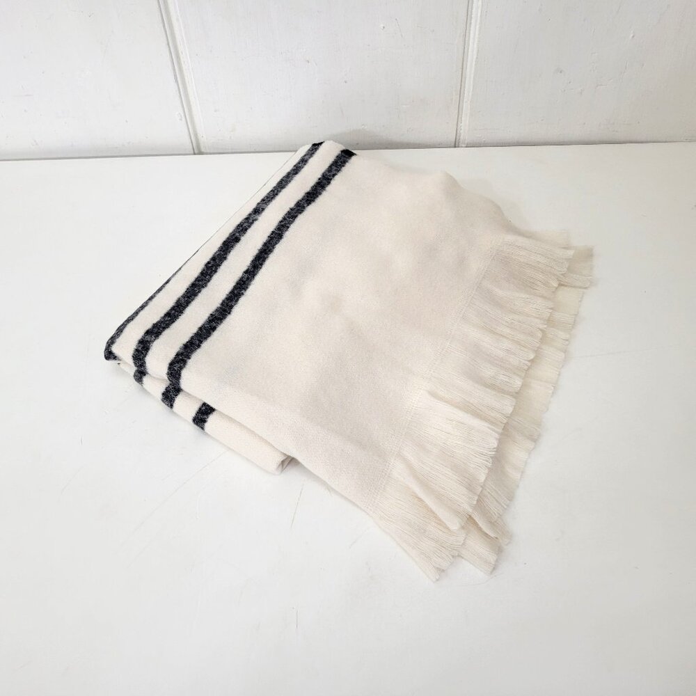 La Ligne Blanket Scarf Cream with Black Stripes
